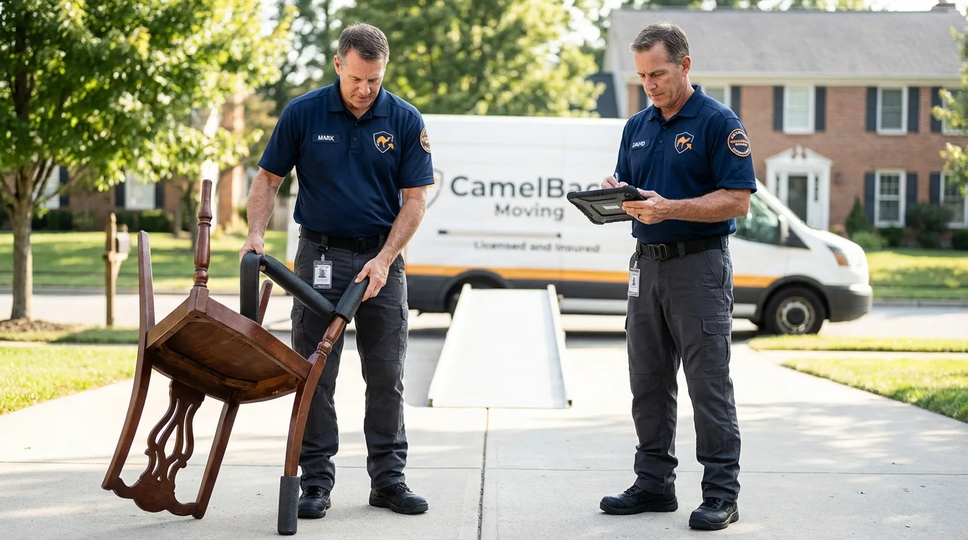 Movers inspecting furniture for damage prevention before loading in Munford, TN